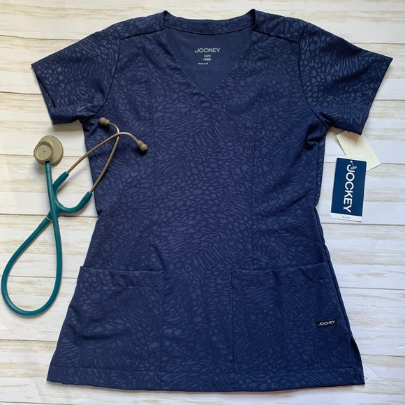 Jockey Tops - NWT JOCKEY Tone on Tone Mock Wrap Navy Scrub Top